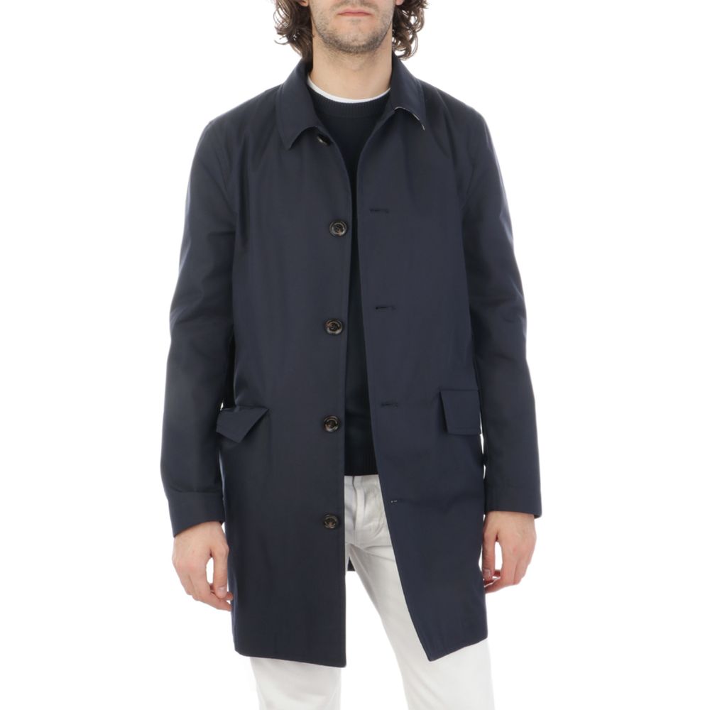 Aquascutum Blauer Herren-Regenmantel aus Baumwolle